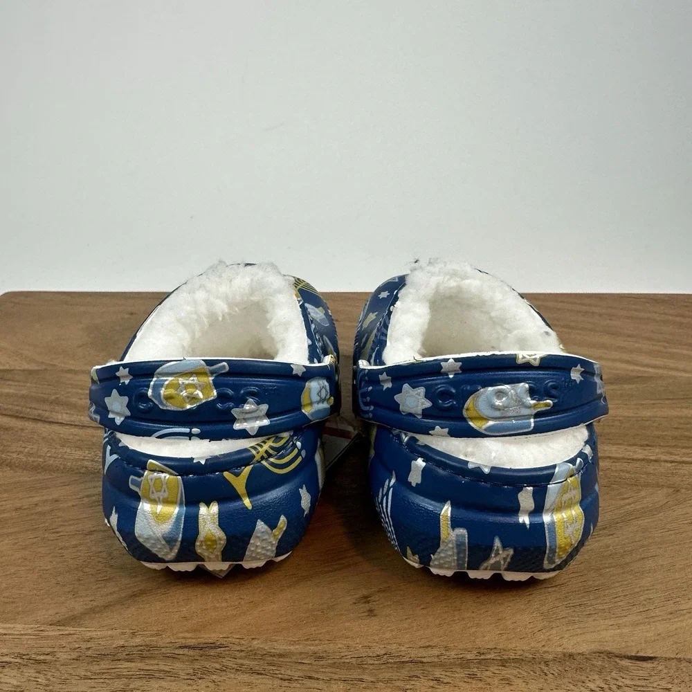 New Little Kids Crocs Classic Lined Blue Hanukkah Clogs Shoes Sandals Size‎ 5 C